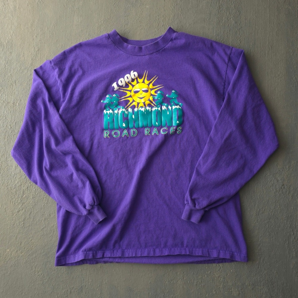 Vintage 90s Hanes Purple T-shirt XL 1996 Richmond Road Races Long Sleeve